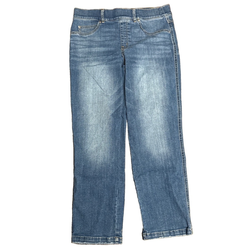 SPANX Straight Leg Ankle Jeans Large Petite Blue Pull On Shaping 20356Q